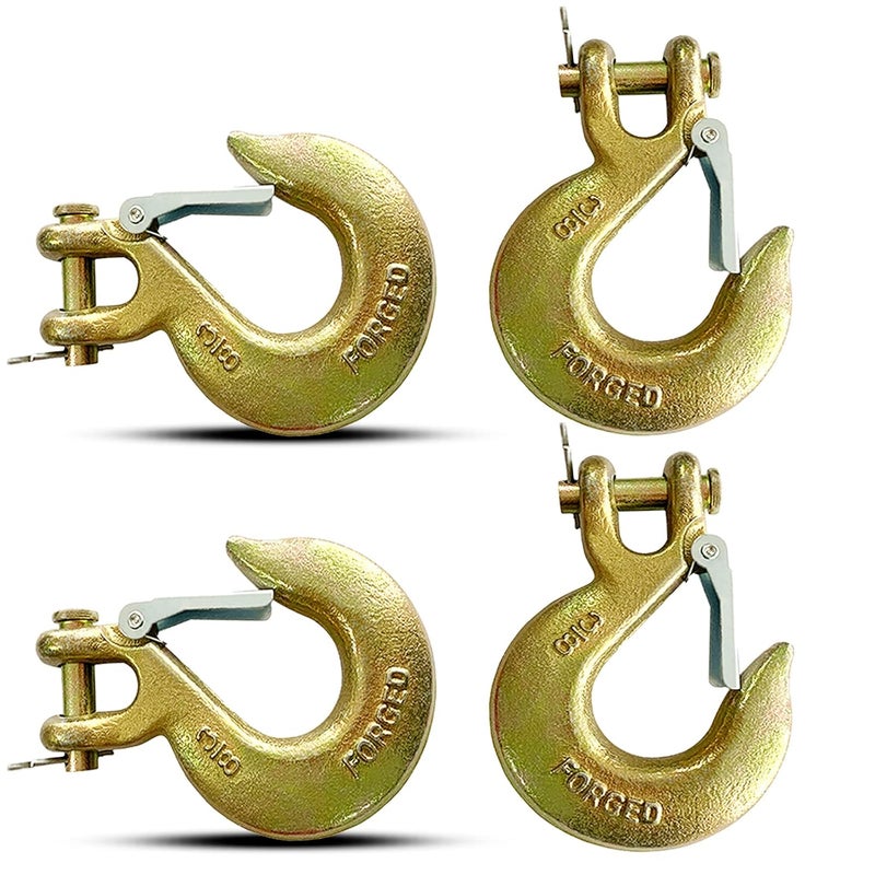 V-chen 3/8" Clevis Slip Hook, 4 Pack Forged G70 Steel Clevis Hook with Safety Latch for Deck Hauler Receiver Hitches Trailer Wiring, Chain Hooks Solid Clevis Grab Hooks for Trailer(18,000lbs Capacity) - Image 1